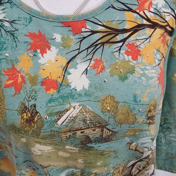 I.B.Diffusion Green Autumn Scene Shirt, Size Large - Picture 6 of 9